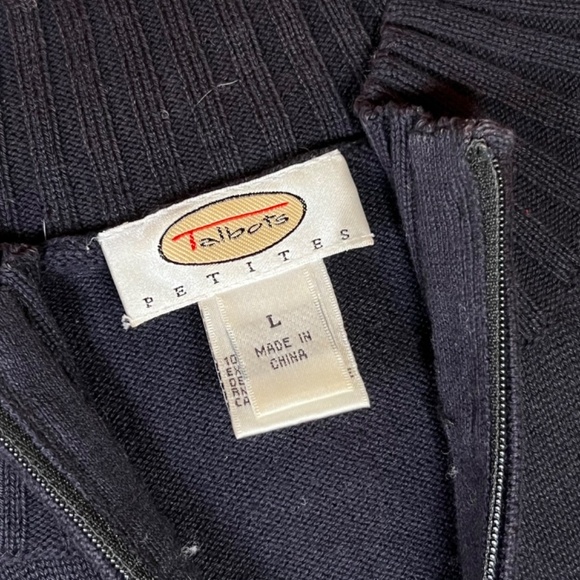 Talbots Sweater Black Full Zip Angel Fairy Mock Neck Long Sleeve Womens Large. - Picture 8 of 14